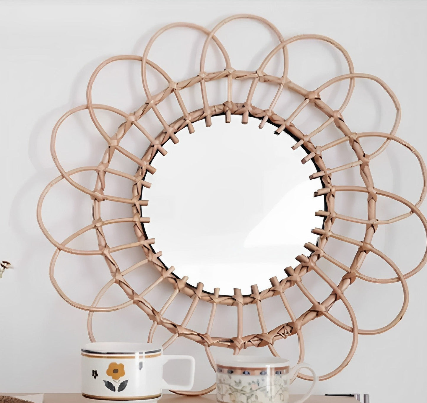 Miroir rond rotin